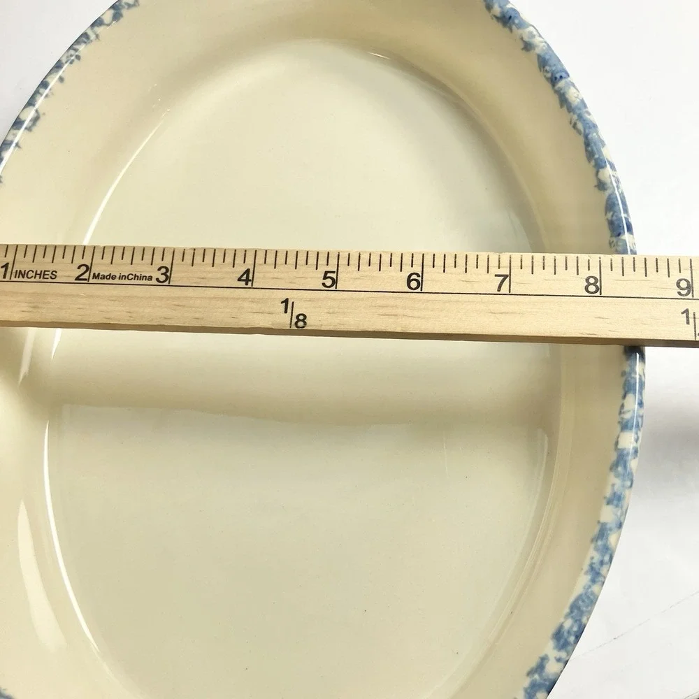 Workshops of Gerald Henn Blue Spongeware. Oval Baker set 7 1/2, 9 1/2